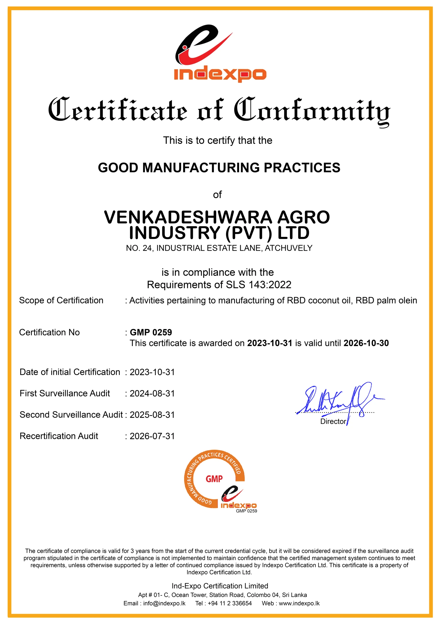 GMP certificate document